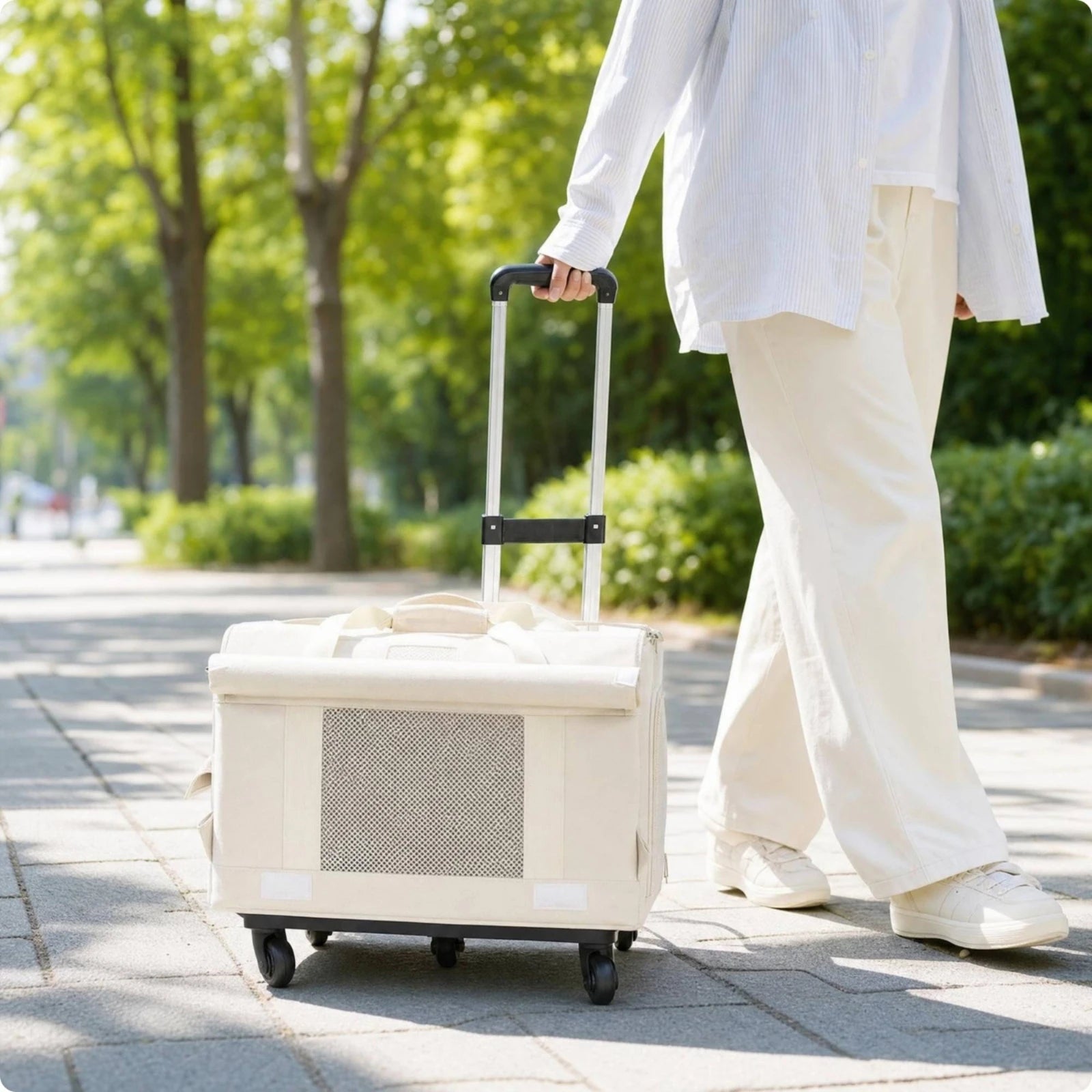 Breathable Wheeled Pet Carrier Rolling Trolley Bag — Portable Transportbox for Travel & Vet Visits