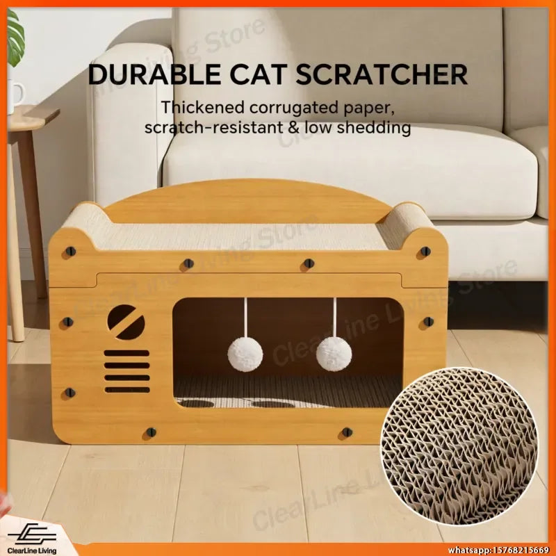 3-in-1 Cat Scratcher House with Bed & Play Cave
