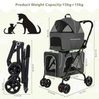 2-Tier Double Pet Stroller with Detachable Carriers for Dogs, Cats & Rabbits