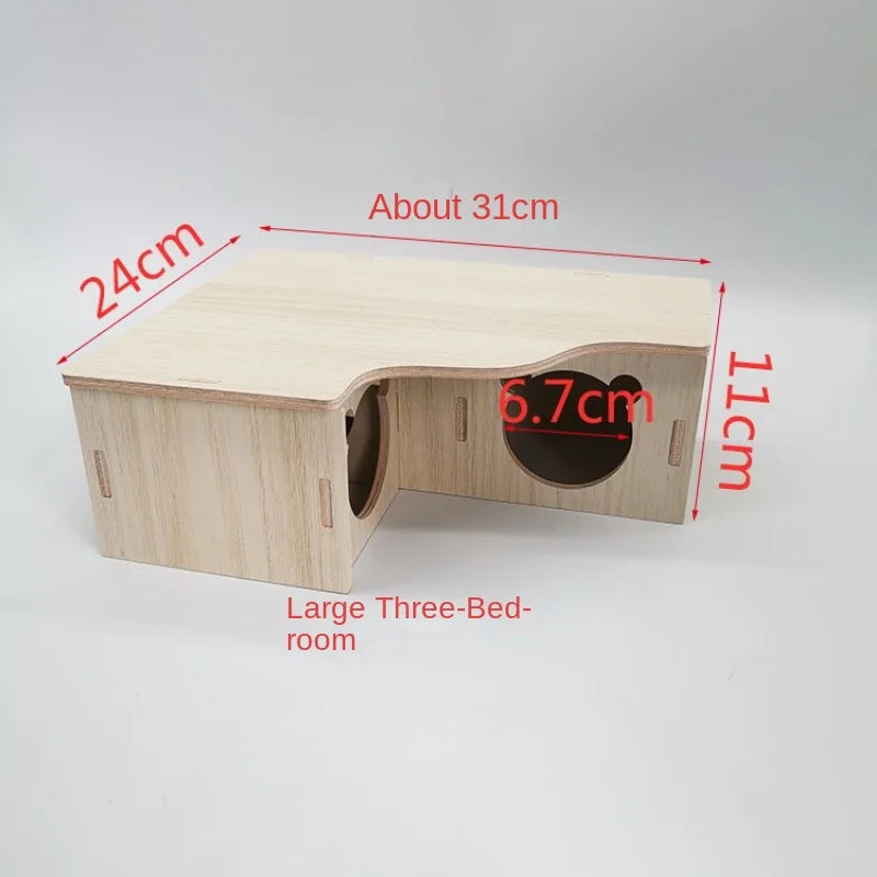 Wooden Multi-Room Hamster Maze House — Modular Habitat & Ladder Set