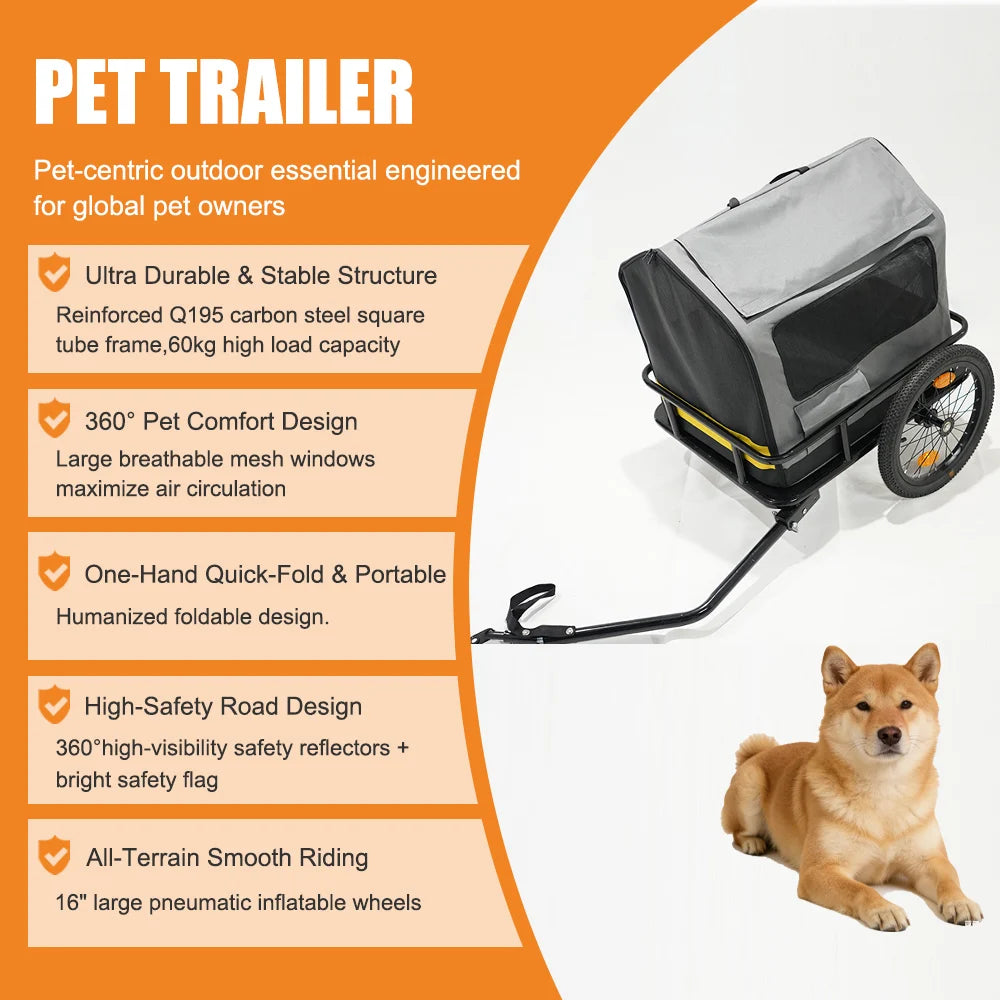 2-in-1 Pet Bicycle Trailer & Stroller with Suspension & 600D Oxford Fabric
