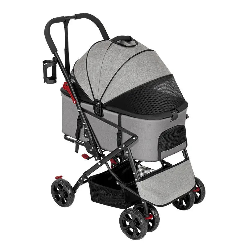 Lightweight Foldable Pet Stroller for Medium Dogs with Detachable Basket — Outdoor Travel Cart