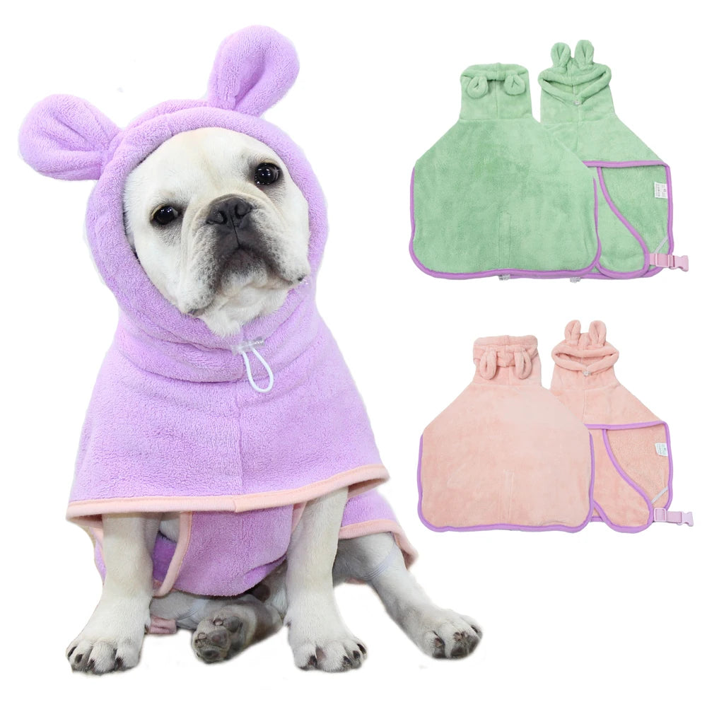Hooded Dog Bathrobe — Adjustable 300g Microfiber Coat for Bath & Winter