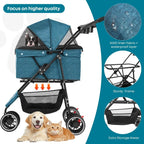 3-Wheel Foldable Pet Stroller for Small & Medium Dogs & Cats with Mesh Canopy & Cup Holders