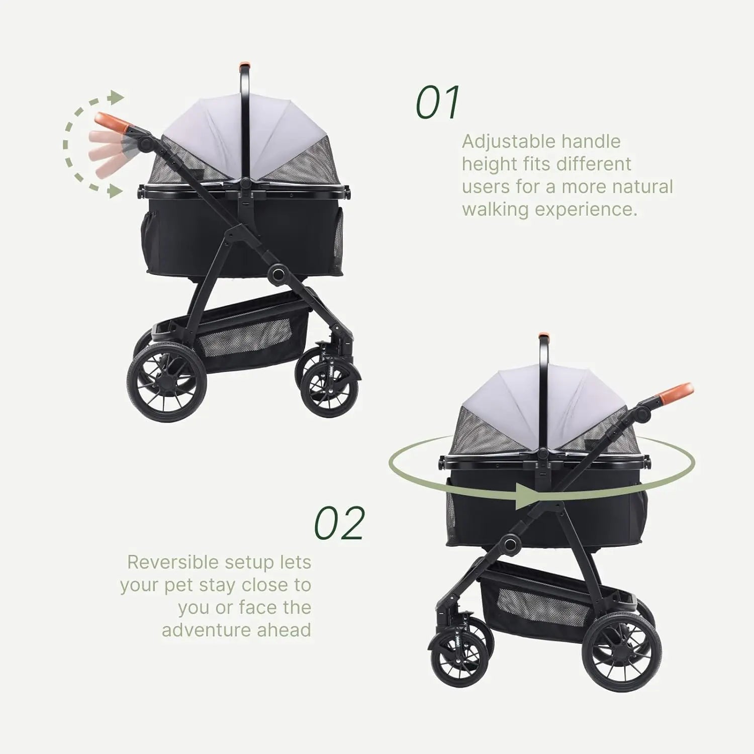 3-in-1 All-Terrain Pet Stroller with Detachable Aluminum Frame Carrier for Dogs & Cats