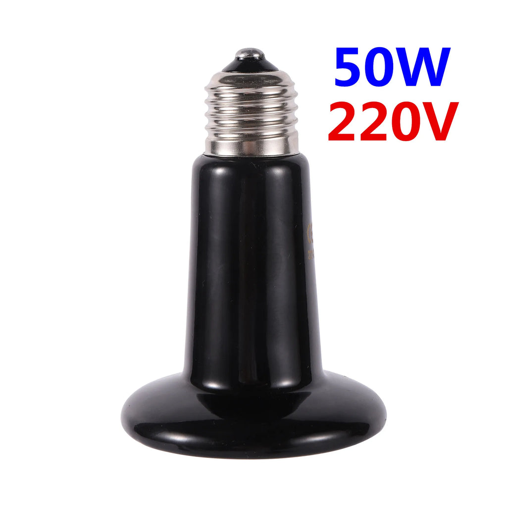 Black Ceramic Infrared Heat Bulb for Reptiles — No-Light Emitter, 110V/220V, 25W–200W