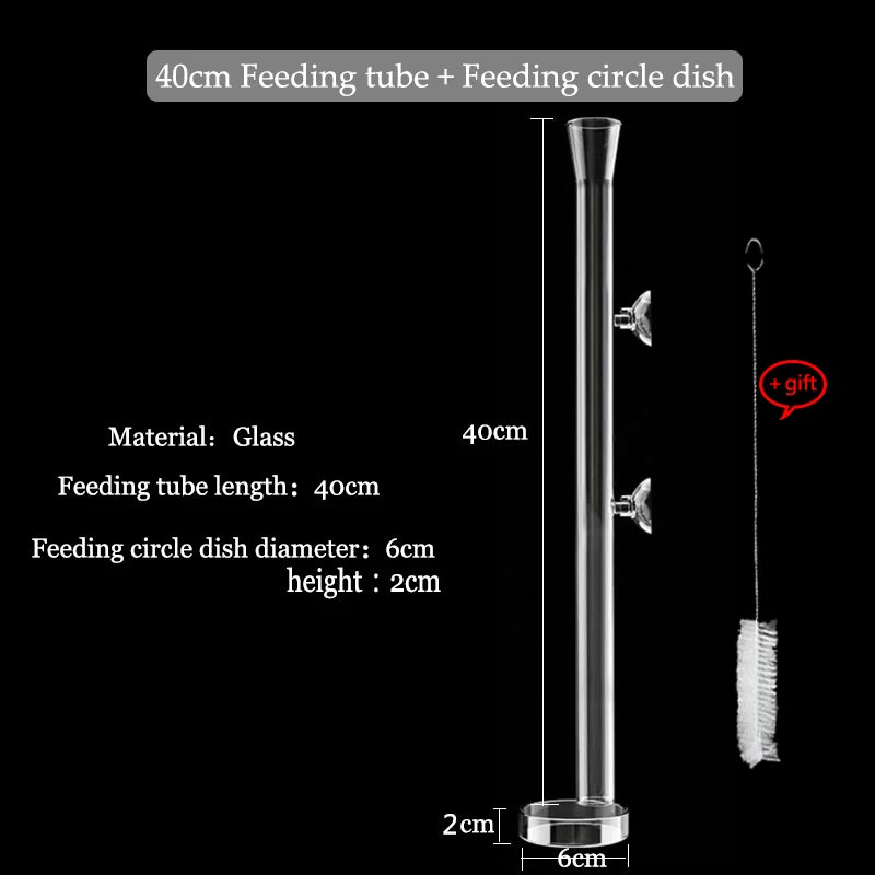 Glass Aquarium Shrimp Feeder Bowl & Tube (Transparent, Food Dish)