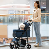 Foldable Pet Stroller with Detachable Carrier, 360° Wheels & Mesh Windows for Dogs/Cats, Lightweight Travel Cart