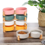 Elevated Ceramic Pet Bowl with Wood Stand