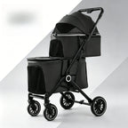 Foldable Double Pet Stroller for Medium Dogs & Cats — 4 Lockable Wheels, Safety Belts, Multi-Pet Carriage