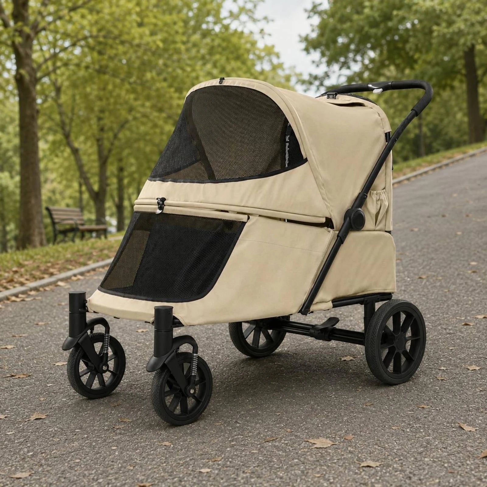 Single-Press Fold Soft-Sided Ventilated Dog Stroller — Quick-Fold Portable Pet Carrier