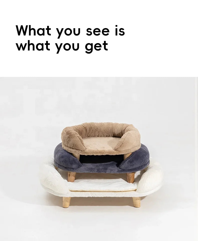 Plush Raised Pet Sofa Couch Bed with Anti-Slip Bottom