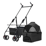 3-in-1 Folding Dog Stroller (4-Wheel, Detachable Carrier)
