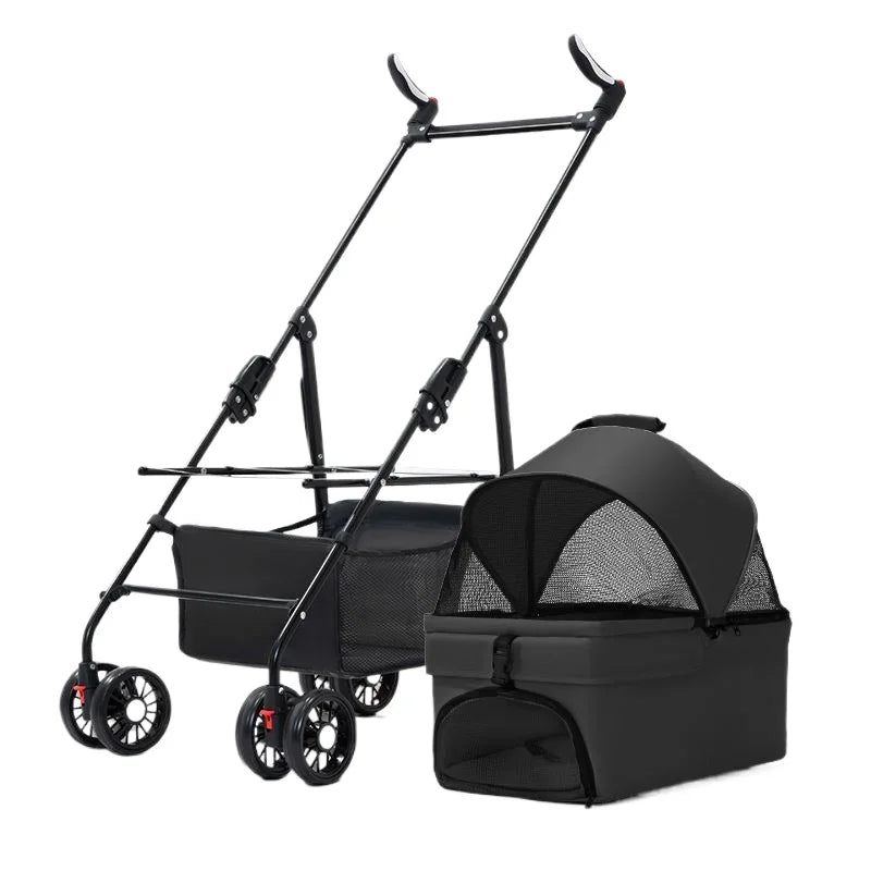 3-in-1 Folding Dog Stroller (4-Wheel, Detachable Carrier)