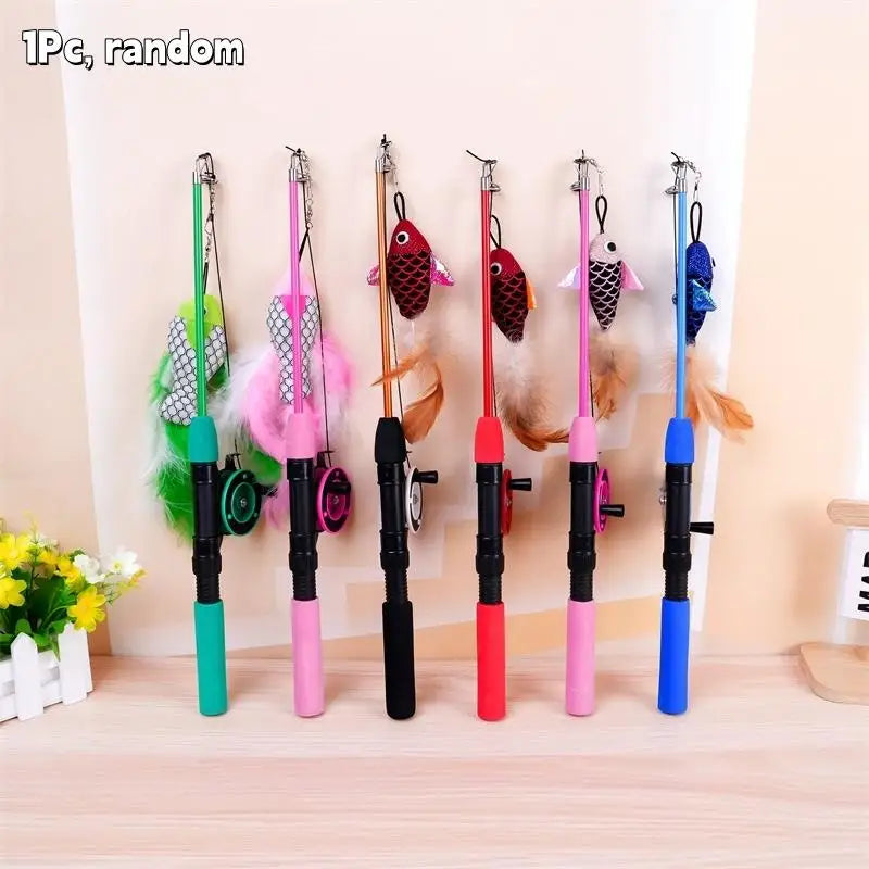 Telescopic Fishing Rod Cat Teaser Wand — Extendable Kitten Play Toy