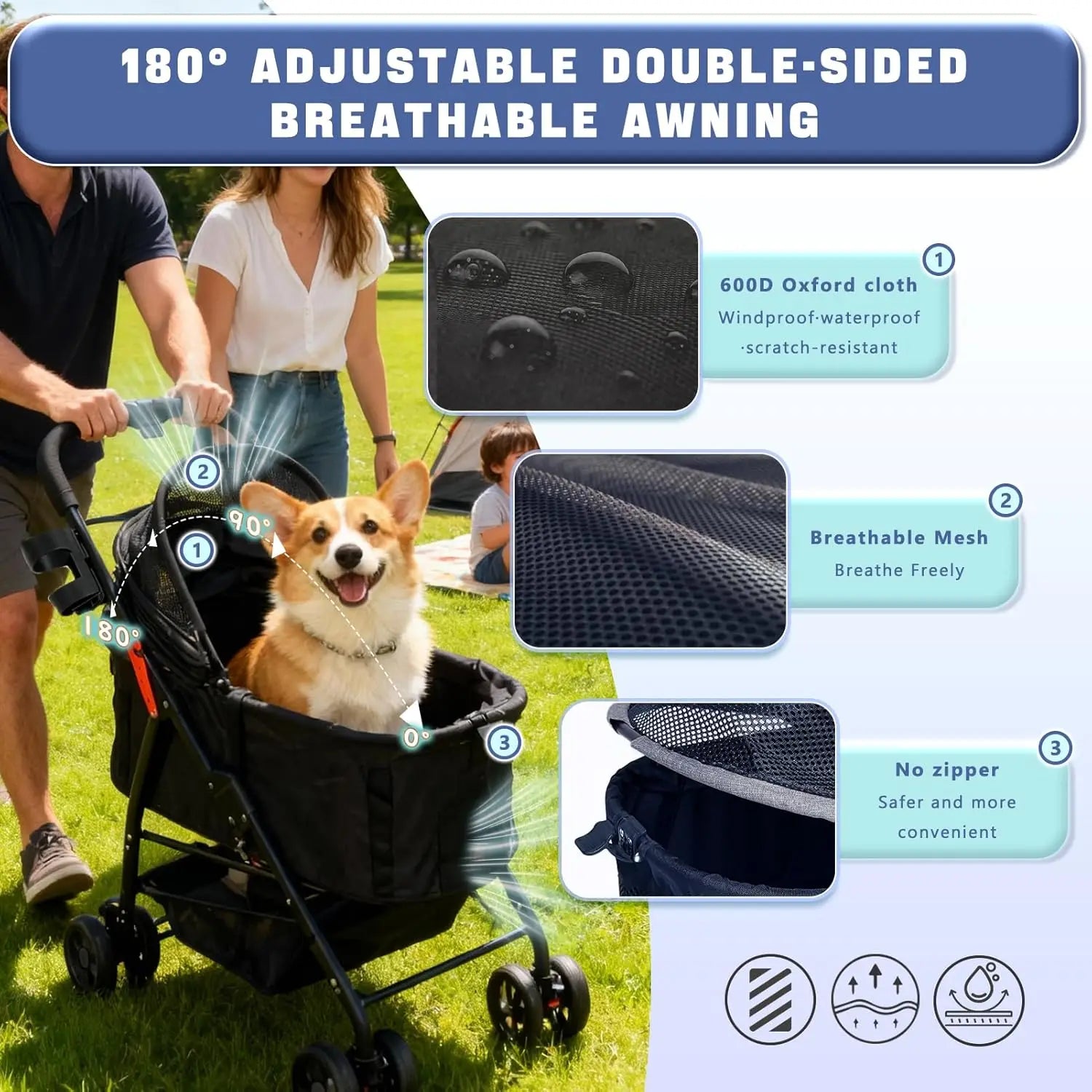 4-in-1 Easy-Fold Pet Stroller with Detachable Carrier for Dogs & Cats — Max 55 lbs