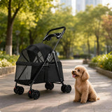 Pet Stroller with Breathable Mesh Canopy Collapsible Pet Stroller with Canopy Carrier 4-Wheel Safe for Small Dogs, Daily Walks