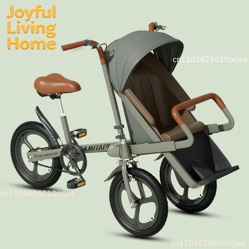 3-Wheel Parental-Control Tricycle Pushchair Pet Stroller — Portable Travel Bike for Pets & Families