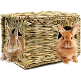 Foldable Woven Grass House — Rabbit & Guinea Pig Hideout with Chew Mat