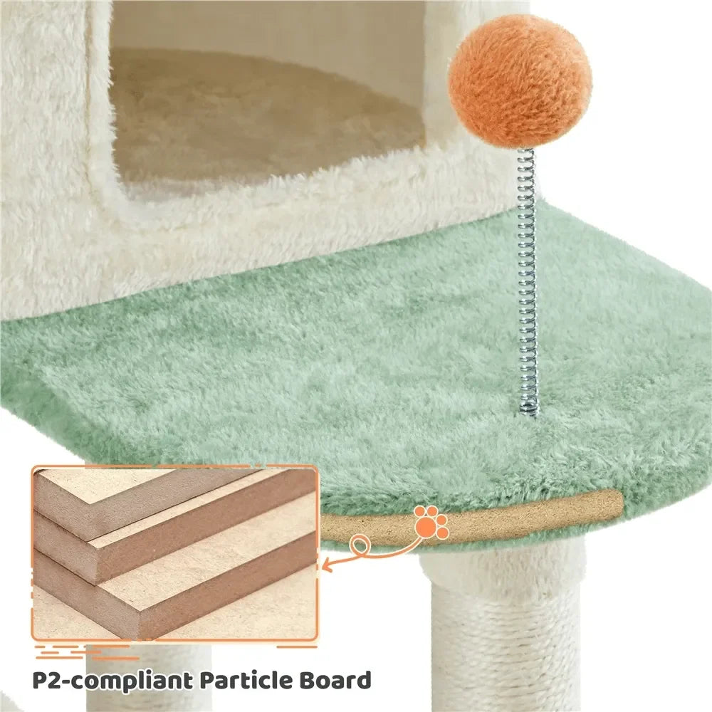 Paw-Shaped Plush Cat Tree with Condos (58in)