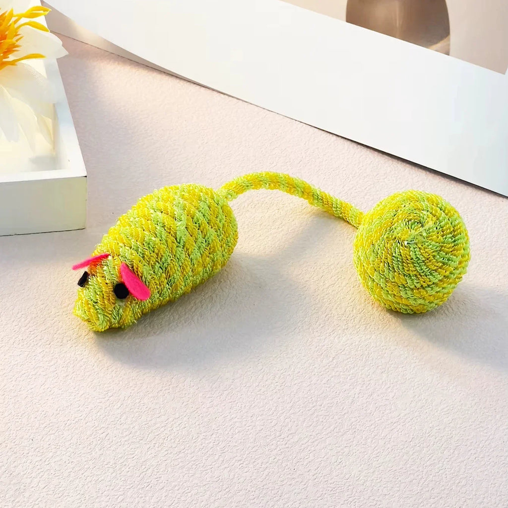 Knitted Mouse Ball Toy with Rustling Tail — Crinkle Sound Cat Toy
