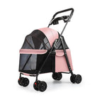 Foldable 4-Wheel Cage Pet Stroller with Cup Holder & Mesh Window for Dogs & Cats