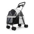 Foldable 4-Wheel Cage Pet Stroller with Cup Holder & Mesh Window for Dogs & Cats