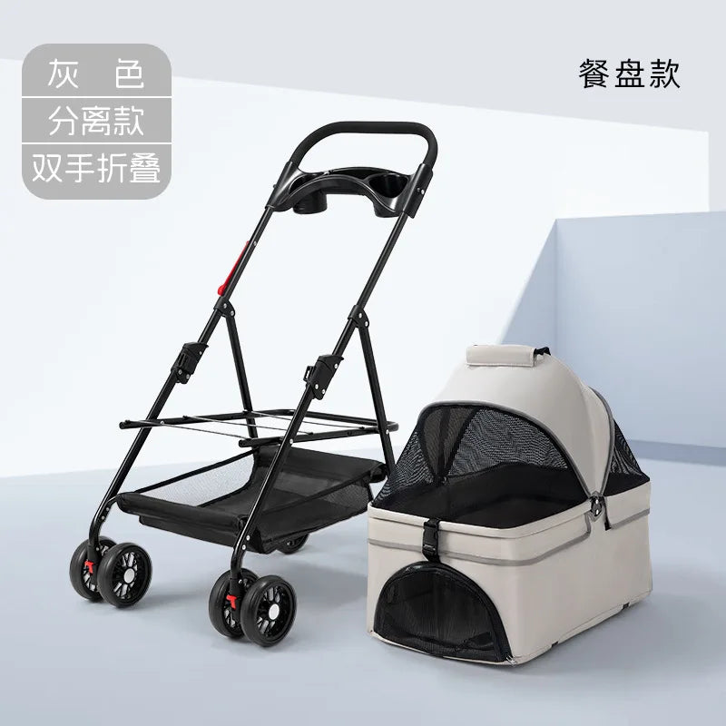 Foldable 4-Wheel Eco-Friendly All-Season Pet Stroller with Oxford & Metal Frame — Up to 37 lbs