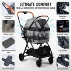 3-in-1 Compact-Fold All-Terrain Pet Stroller for Small Dogs & Cats in Gray