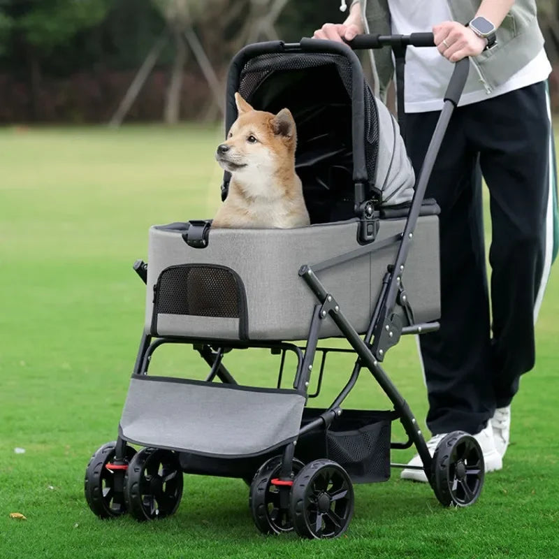 Lightweight Foldable Pet Stroller for Medium Dogs with Detachable Basket — Outdoor Travel Cart