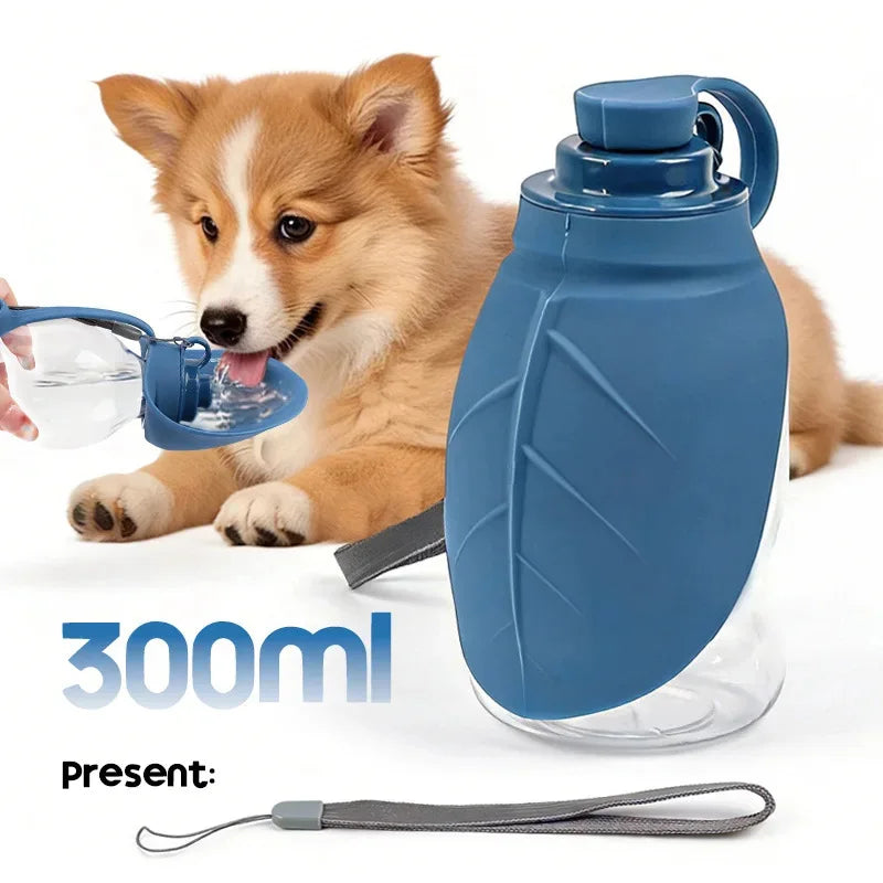 Foldable Dog Water Bottle (300ml, Silicone, Leaf Design, Outdoor)