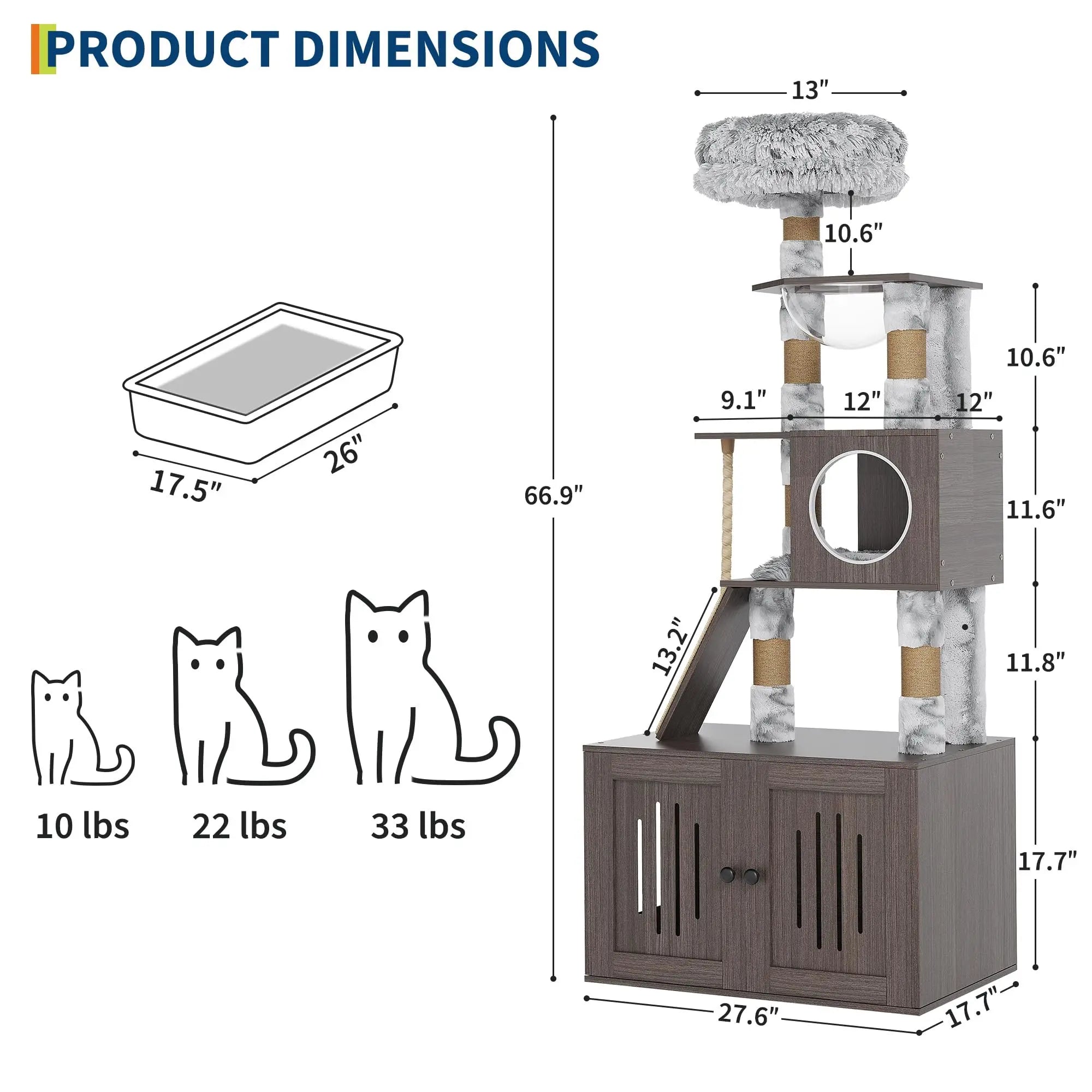 66.9in Cat Tree Tower with Enclosed Litter Box