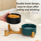 Elevated Ceramic Pet Bowl with Wood Stand