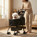 Pet Stroller with Detachable Carrier Ventilated Foldable Pet Stroller Dog Pram Breathable One-Hand Folding for Small Dogs