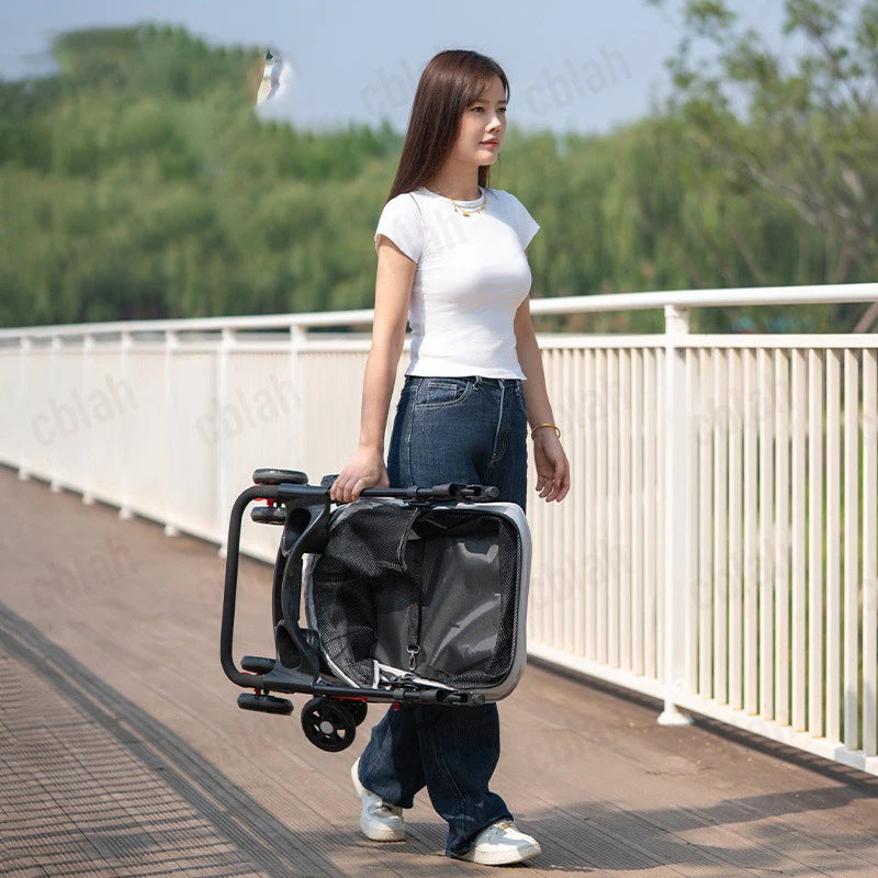 Lightweight Foldable Pet Pushchair Stroller for Small Dogs & Cats up to 15 lbs