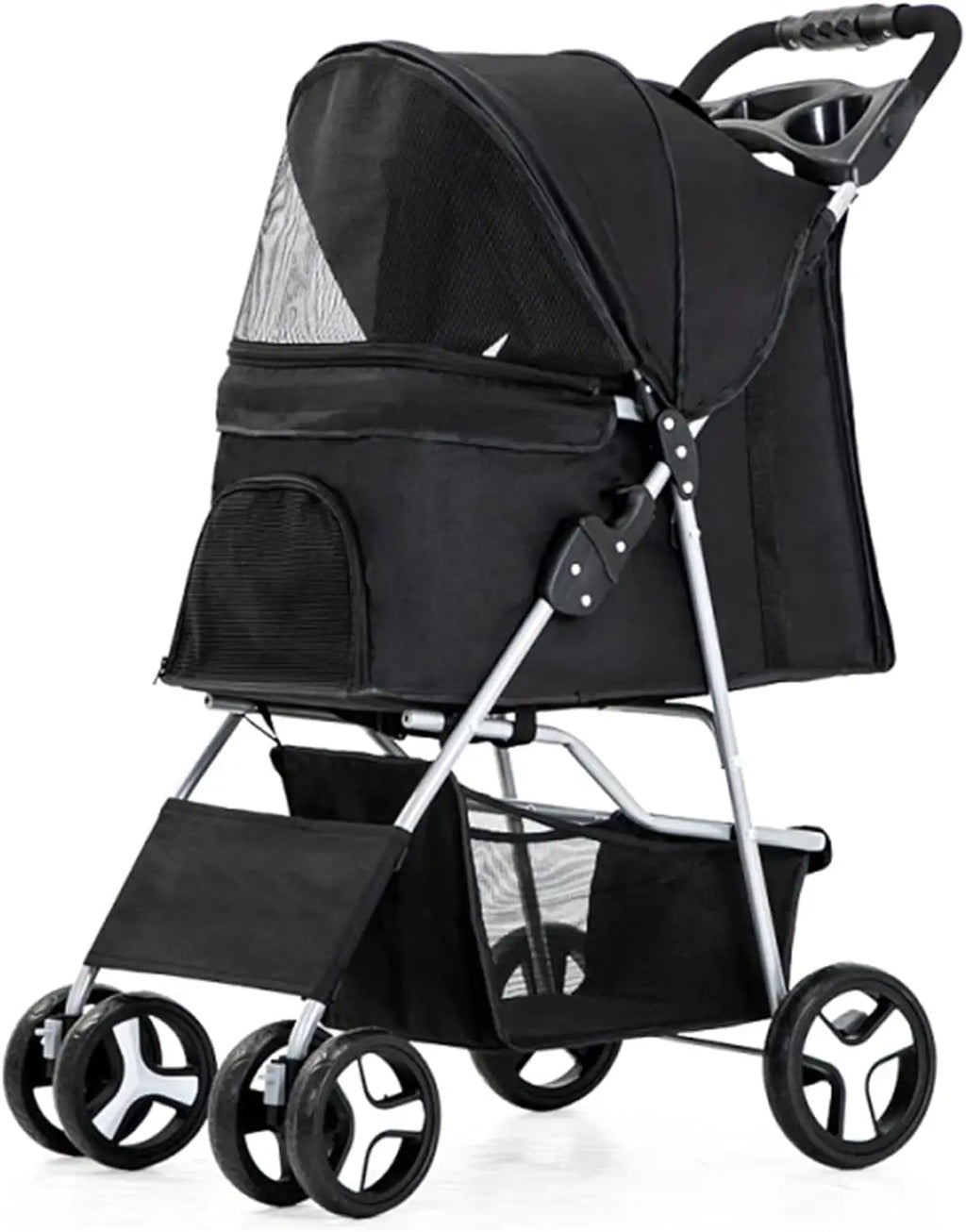 4-Wheel Pet Jogger Stroller with Cup Holder & Storage Basket — Travel Pushchair for Small & Medium Dogs & Cats