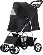 4-Wheel Pet Jogger Stroller with Cup Holder & Storage Basket — Travel Pushchair for Small & Medium Dogs & Cats
