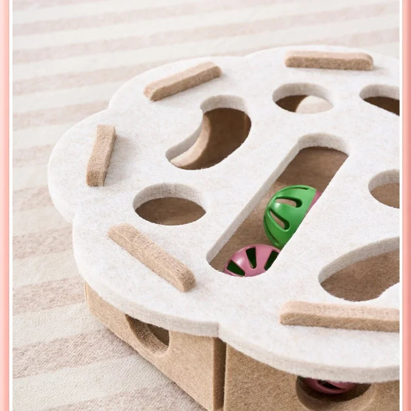 Felt Puzzle Box Cat Toy with Rolling Ball — Indoor Hunt & Dig