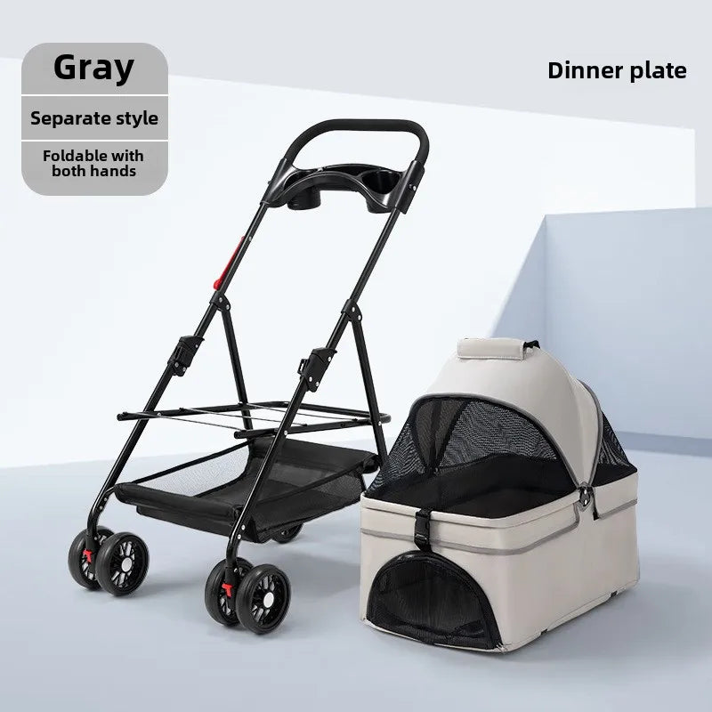 4-Wheel Folding Pet Stroller with Detachable Carrier (3-in-1)