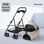 4-Wheel Folding Pet Stroller with Detachable Carrier (3-in-1)