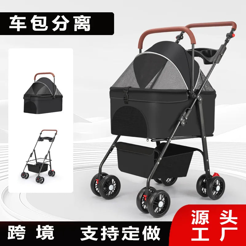 Compact Foldable Pet Stroller with Detachable Carrier for Teddy Dogs & Cats — Lightweight Outdoor Cart