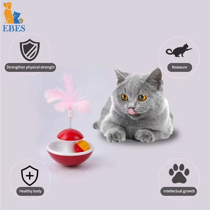 Self-Righting Feather Tumbler Cat Toy — Wobble & Bell Kitten Toy
