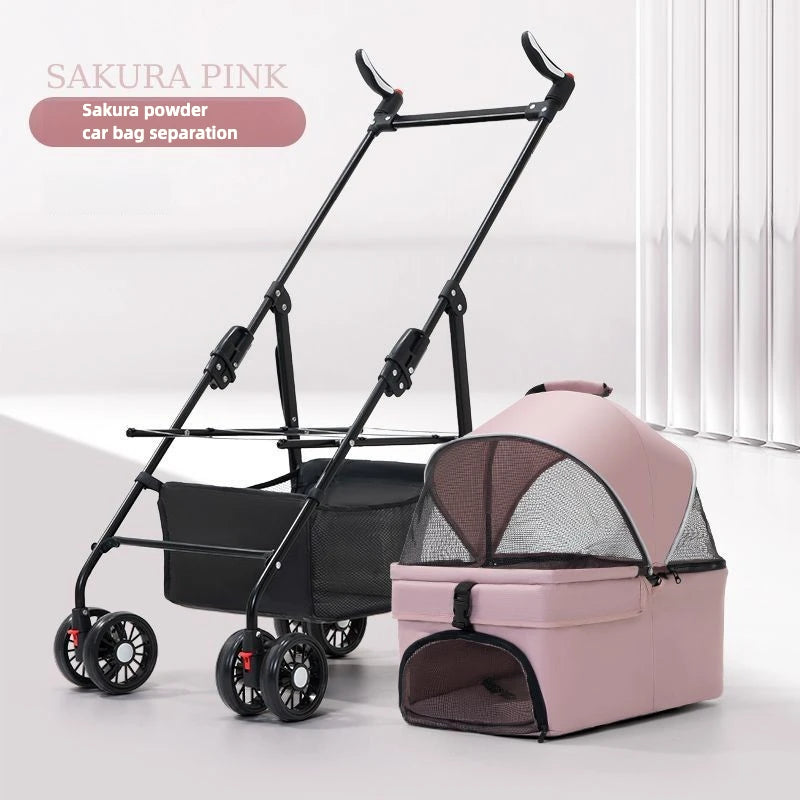 3-in-1 Folding Dog Stroller (4-Wheel, Detachable Carrier)