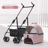 3-in-1 Folding Dog Stroller (4-Wheel, Detachable Carrier)