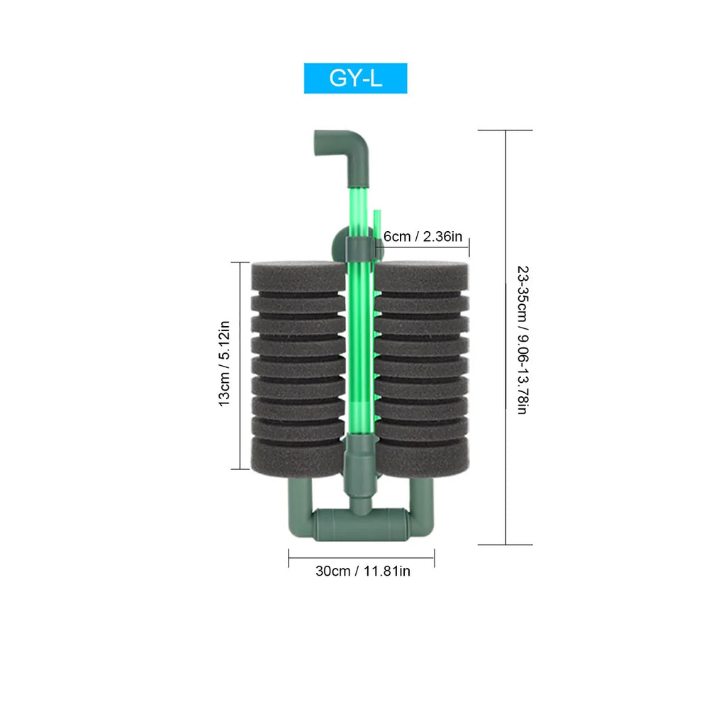 Aquarium Double-Head Sponge Filter (Air-Powered, Dual Sponge, Water Purifying)