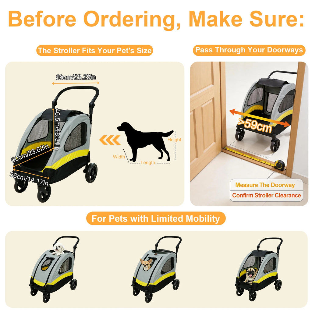 Premium 4-Wheel Dog Pram & Jogger Wagon Stroller for Small, Medium & Large Dogs