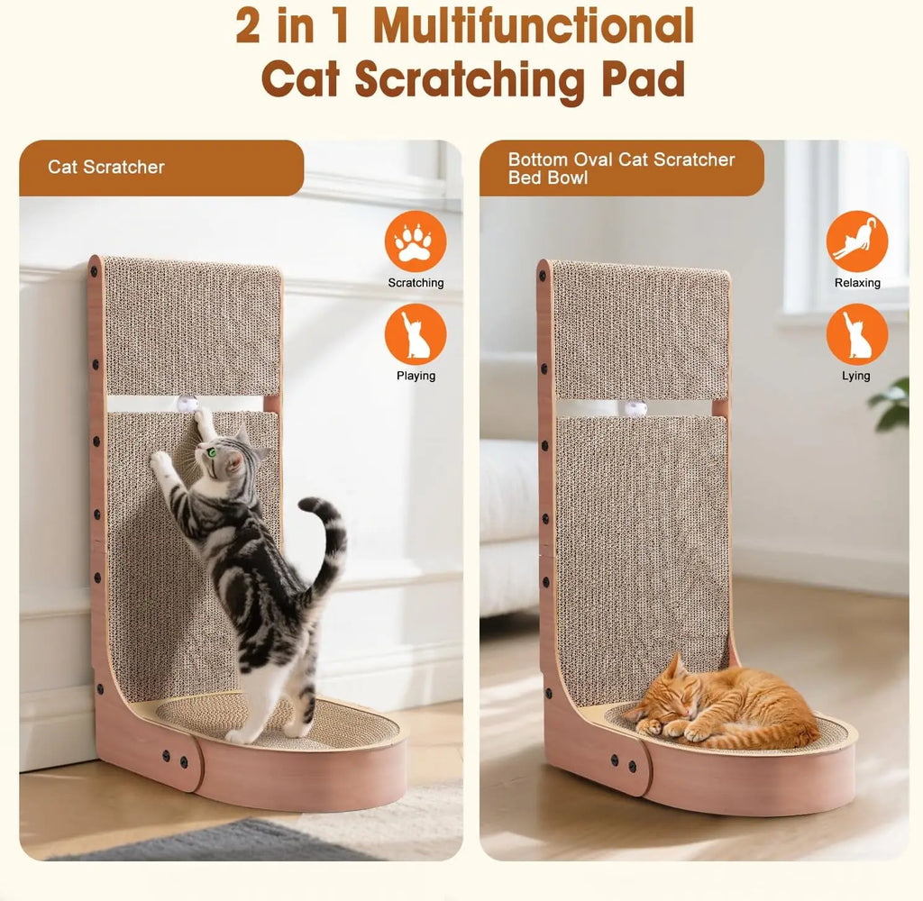 L-Shape Cat Scratcher with Bed & Toy Balls (26.8in)