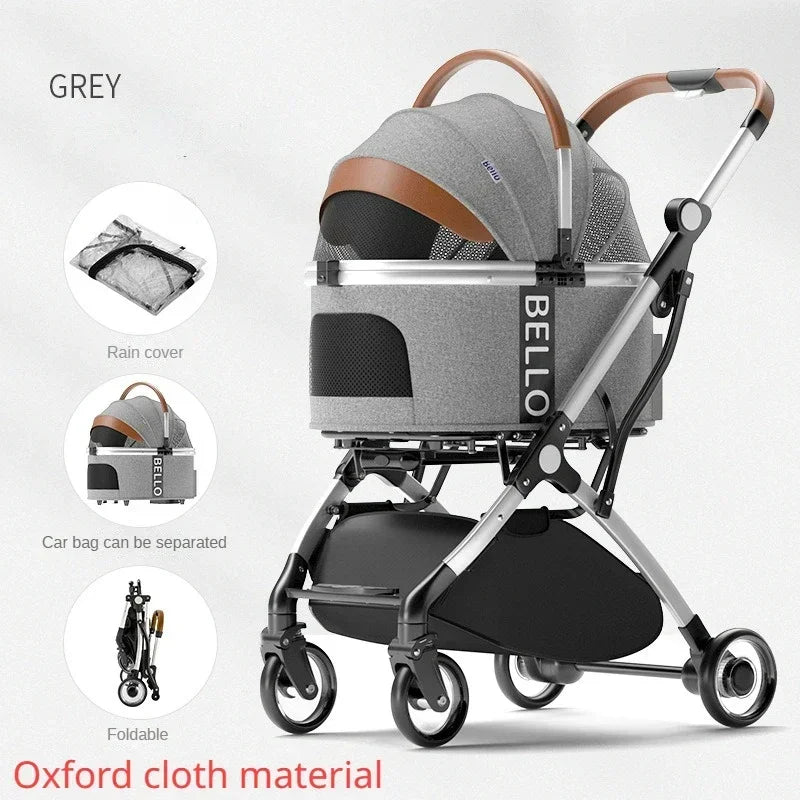 Aluminum Tube Foldable Pet Stroller Trolley Bag for Dogs & Cats — Separable Travel Car Carrier