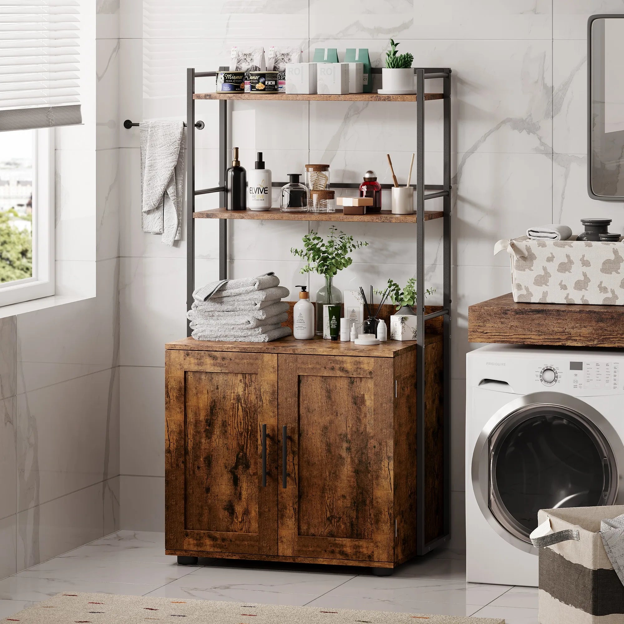 Cat Litter Box Enclosure with 2-Tier Storage Shelves