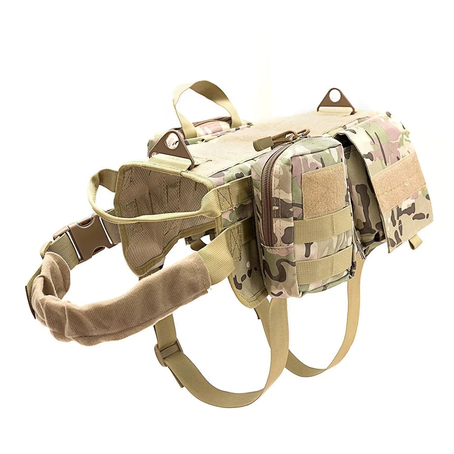 Tactical Camo Dog Vest (Outdoor Training, Chest & Back, Large Dogs)